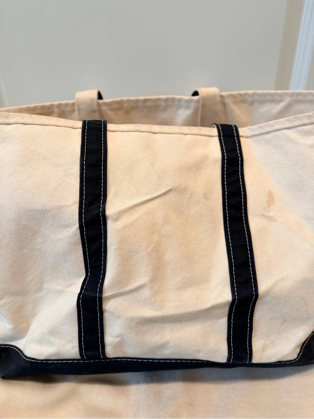 Vintage 90s L.L. Bean Boat and Tote Canvas Large Navy Blue Open Top Monogram